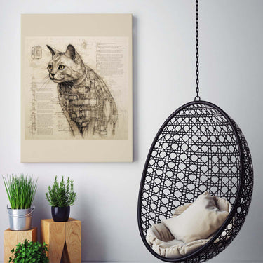 Drawings Cat 05 Da Vinci Style Vintage Framed Canvas Prints Wall Art Hanging Home Decor